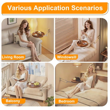 Wall-Mounted Foldable Round Table – Telescopic Adjustable Bedside Desk with Aluminum Alloy Support, Multi-Use Floating Table for Bedroom, Living Room, Balcony (White).