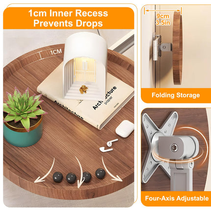 Wall-Mounted Foldable Round Table – Telescopic Adjustable Bedside Desk with Aluminum Alloy Support, Multi-Use Floating Table for Bedroom, Living Room, Balcony (Original Wood).