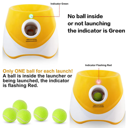 Automatic Dog Ball Launcher with 15 Mini Tennis Balls & Mesh Bag – Rechargeable Pet Toy for Small Dogs, Adjustable Launch Distance, Interactive Play (Orange).