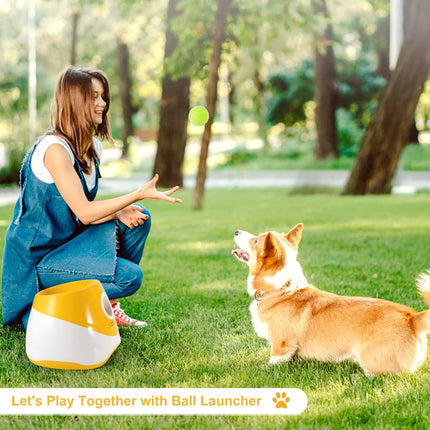 Automatic Dog Ball Launcher with 15 Mini Tennis Balls & Mesh Bag – Rechargeable Pet Toy for Small Dogs, Adjustable Launch Distance, Interactive Play (Orange).
