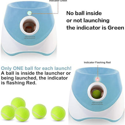 Automatic Dog Ball Launcher with 15 Mini Tennis Balls & Mesh Bag – Rechargeable Pet Toy for Small Dogs, Adjustable Launch Distance, Interactive Play (Blue).