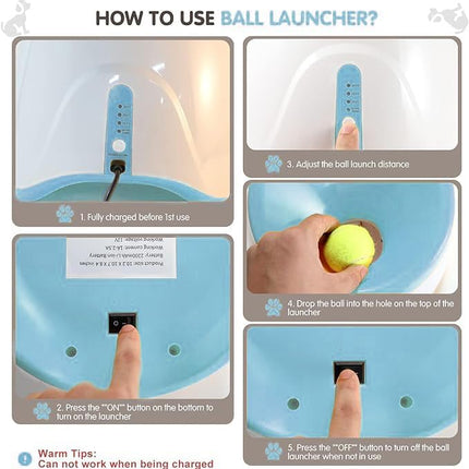 Automatic Dog Ball Launcher with 15 Mini Tennis Balls & Mesh Bag – Rechargeable Pet Toy for Small Dogs, Adjustable Launch Distance, Interactive Play (Blue).