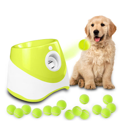 Automatic Dog Ball Launcher with 15 Mini Tennis Balls & Mesh Bag – Rechargeable Pet Toy for Small Dogs, Adjustable Launch Distance, Interactive Play (Light Green).
