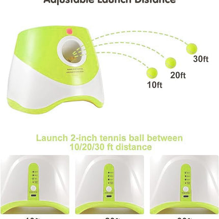 Automatic Dog Ball Launcher with 15 Mini Tennis Balls & Mesh Bag – Rechargeable Pet Toy for Small Dogs, Adjustable Launch Distance, Interactive Play (Light Green).