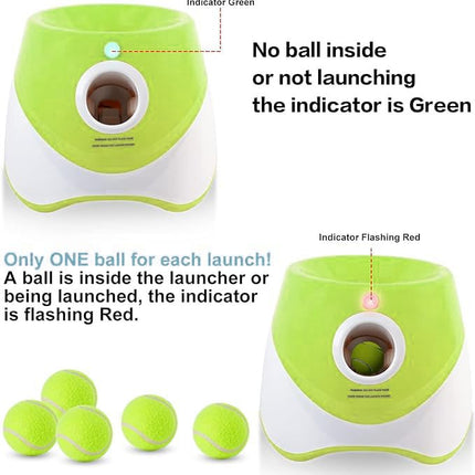 Automatic Dog Ball Launcher with 15 Mini Tennis Balls & Mesh Bag – Rechargeable Pet Toy for Small Dogs, Adjustable Launch Distance, Interactive Play (Light Green).