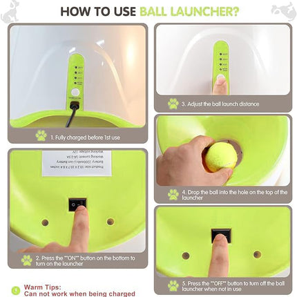 Automatic Dog Ball Launcher with 15 Mini Tennis Balls & Mesh Bag – Rechargeable Pet Toy for Small Dogs, Adjustable Launch Distance, Interactive Play (Light Green).
