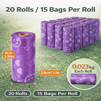 Dog Poop Bags with Dispenser – 240 Count, Leak-Proof, Strawberry Scented, Large Size for All Dogs, Biodegradable & Durable (Purple).
