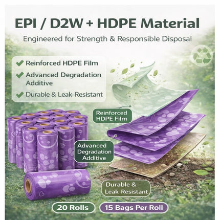 Dog Poop Bags with Dispenser – 240 Count, Leak-Proof, Strawberry Scented, Large Size for All Dogs, Biodegradable & Durable (Purple).