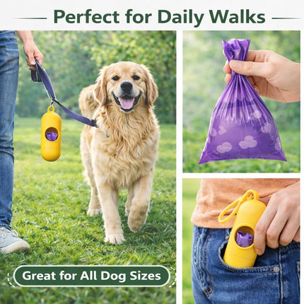 Dog Poop Bags with Dispenser – 300 Count, Leak-Proof, Strawberry Scented, Large Size for All Dogs, Biodegradable & Durable (Purple).