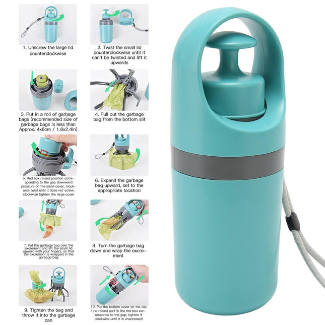 Zero-Contact Dog Poop Scooper with 6-Claw Mechanism & Built-in Bag Dispenser – Lightweight Pet Waste Picker for Outdoor Walks (Teal Blue).