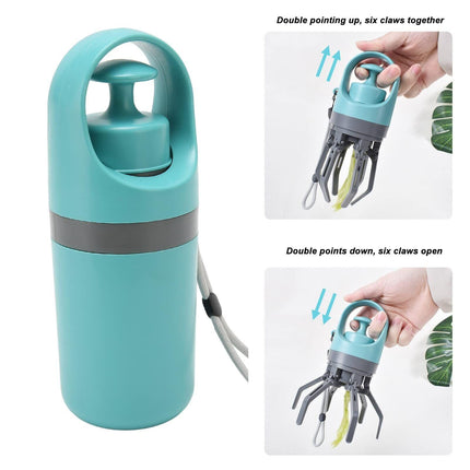 Zero-Contact Dog Poop Scooper with 6-Claw Mechanism & Built-in Bag Dispenser – Lightweight Pet Waste Picker for Outdoor Walks (Teal Blue).