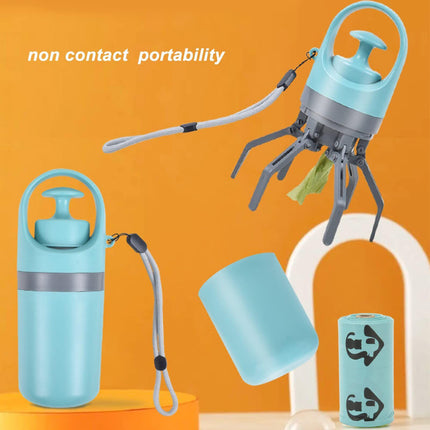 Zero-Contact Dog Poop Scooper with 6-Claw Mechanism & Built-in Bag Dispenser – Lightweight Pet Waste Picker for Outdoor Walks (Teal Blue).