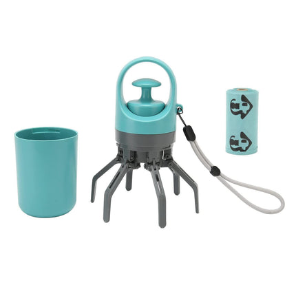 Zero-Contact Dog Poop Scooper with 6-Claw Mechanism & Built-in Bag Dispenser – Lightweight Pet Waste Picker for Outdoor Walks (Teal Blue).