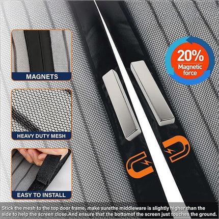 Magnetic Screen Door 90cm x 210cm – Self-Adhesive Mesh Netting for Mosquito & Wasp Protection, Indoor Outdoor Use, (Black,M).