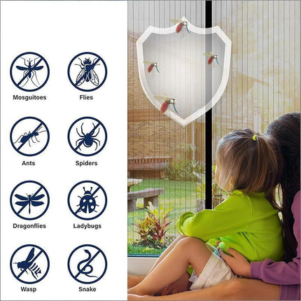 Magnetic Screen Door 80cm x 210cm – Self-Adhesive Mesh Netting for Mosquito & Wasp Protection, Indoor Outdoor Use, (Black,S).