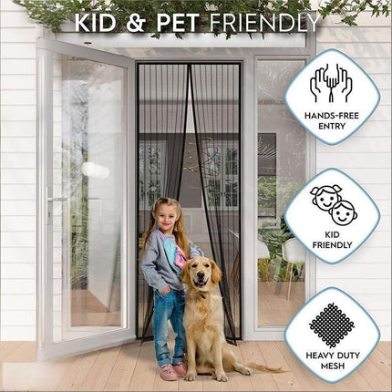 Magnetic Screen Door 110cm x 210cm – Self-Adhesive Mesh Netting for Mosquito & Wasp Protection, Indoor Outdoor Use, (Black,XL).