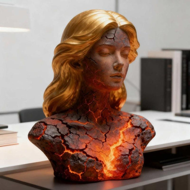 Blazing Maiden Figurine LED Lamp – Artistic Resin Sculpture with Crackled Light Effect, Elegant Decorative Night Light(Black).