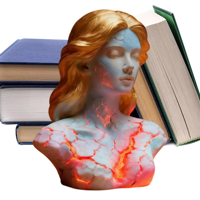 Blazing Maiden Figurine LED Lamp – Artistic Resin Sculpture with Crackled Light Effect, Elegant Decorative Night Light(Blue).
