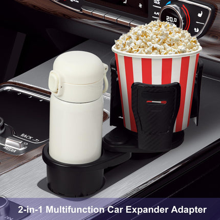 Dual Cup Holder Expander with 360° Rotating Tray – Adjustable Drink & Snack Organizer for Cars, Trucks, SUVs and RVs (Black).