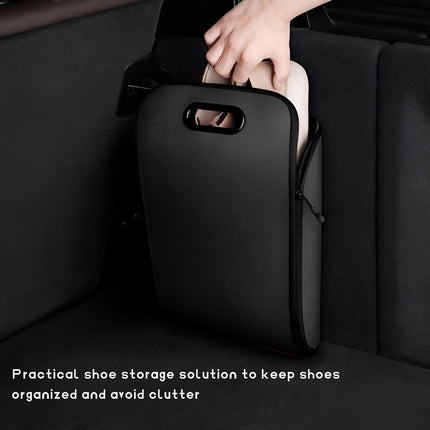 Car Shoe Storage Box – Portable Leather-Look Organizer for Passenger Seat or Trunk, Dustproof and Moisture-Resistant with Zipper and Handle (Black).