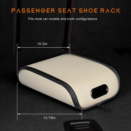 Car Shoe Storage Box – Portable Leather-Look Organizer for Passenger Seat or Trunk, Dustproof and Moisture-Resistant with Zipper and Handle (Beige).