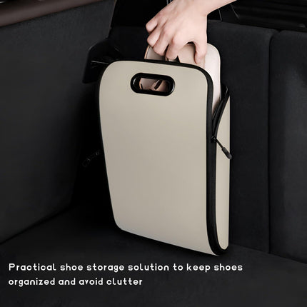 Car Shoe Storage Box – Portable Leather-Look Organizer for Passenger Seat or Trunk, Dustproof and Moisture-Resistant with Zipper and Handle (Beige).