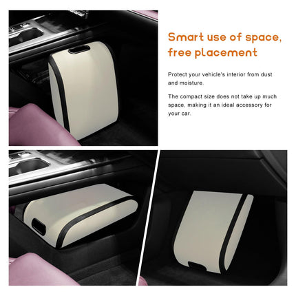 Car Shoe Storage Box – Portable Leather-Look Organizer for Passenger Seat or Trunk, Dustproof and Moisture-Resistant with Zipper and Handle (Beige).
