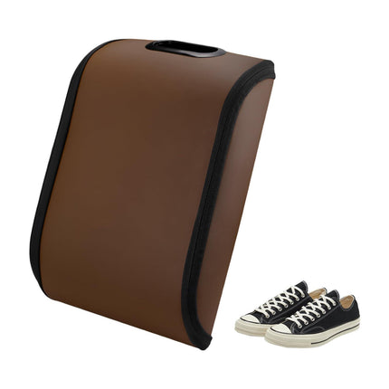 Car Shoe Storage Box – Portable Leather-Look Organizer for Passenger Seat or Trunk, Dustproof and Moisture-Resistant with Zipper and Handle (Brown).