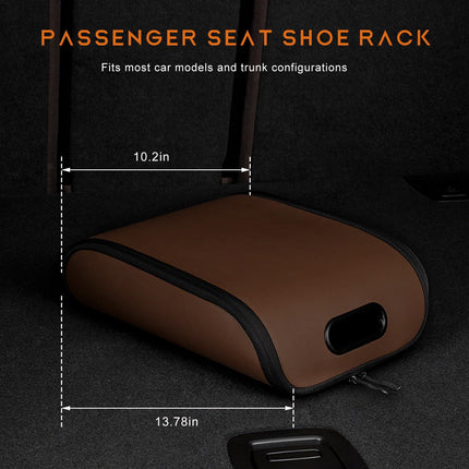Car Shoe Storage Box – Portable Leather-Look Organizer for Passenger Seat or Trunk, Dustproof and Moisture-Resistant with Zipper and Handle (Brown).