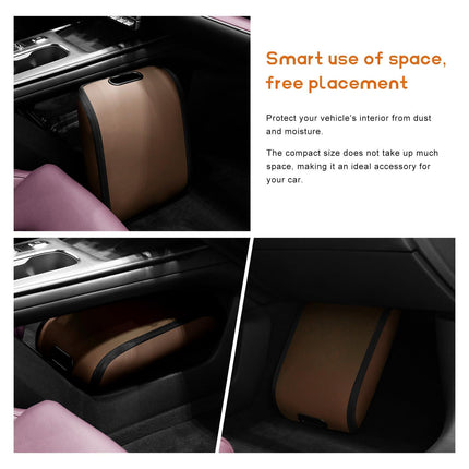 Car Shoe Storage Box – Portable Leather-Look Organizer for Passenger Seat or Trunk, Dustproof and Moisture-Resistant with Zipper and Handle (Brown).
