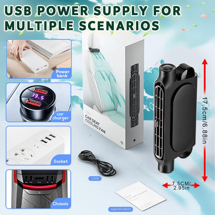 Car Seat Cooling Fan with USB Power – Portable Headrest Ventilator for Front & Rear Seats, 3-Speed Quiet Airflow, Ideal for Cars, SUVs, Trucks, Office Chairs (Black).