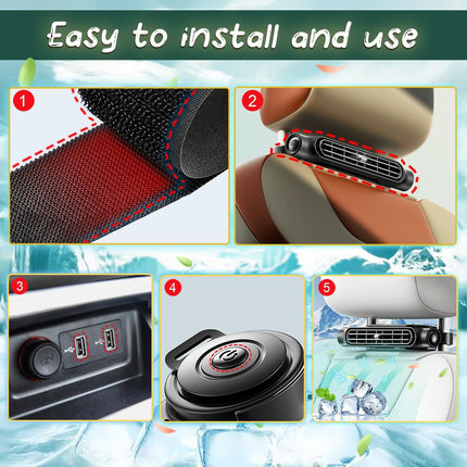Car Seat Cooling Fan with USB Power – Portable Headrest Ventilator for Front & Rear Seats, 3-Speed Quiet Airflow, Ideal for Cars, SUVs, Trucks, Office Chairs (Black).