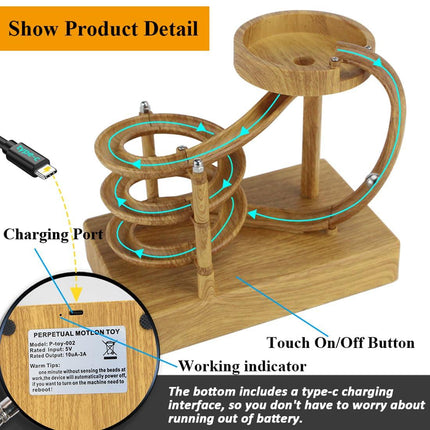 Electromagnetic Perpetual Motion Toy with Built-in Battery – Scientific Desk Decor, Stress Relief & Cat Play Item, Continuous Rolling Ball Art (Wooden).