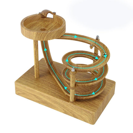Electromagnetic Perpetual Motion Toy with Built-in Battery – Scientific Desk Decor, Stress Relief & Cat Play Item, Continuous Rolling Ball Art (Wooden).