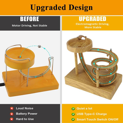 Electromagnetic Perpetual Motion Toy with Built-in Battery – Scientific Desk Decor, Stress Relief & Cat Play Item, Continuous Rolling Ball Art (Wooden).