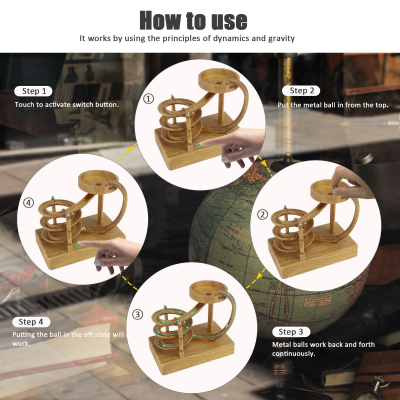 Electromagnetic Perpetual Motion Toy with Built-in Battery – Scientific Desk Decor, Stress Relief & Cat Play Item, Continuous Rolling Ball Art (Wooden).