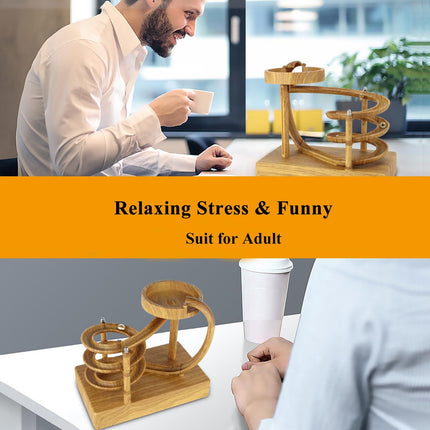 Electromagnetic Perpetual Motion Toy with Built-in Battery – Scientific Desk Decor, Stress Relief & Cat Play Item, Continuous Rolling Ball Art (Wooden).