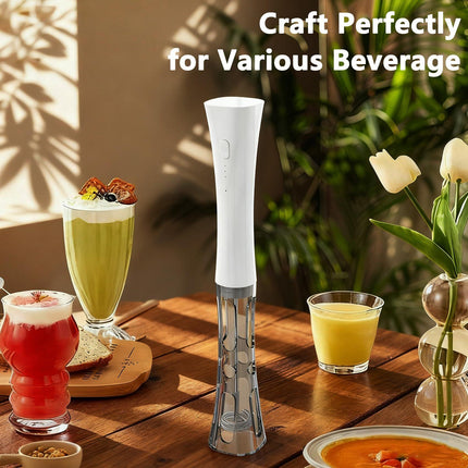 White Hands-Free Milk Frother – 2000mAh Rechargeable Coffee & Drink Mixer for Latte, Cappuccino, Matcha & More | Perfect for Home, Office & Travel.