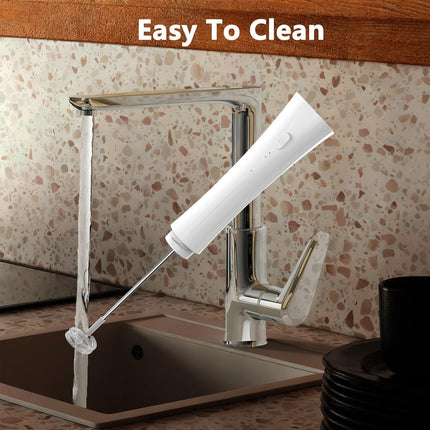 White Hands-Free Milk Frother – 2000mAh Rechargeable Coffee & Drink Mixer for Latte, Cappuccino, Matcha & More | Perfect for Home, Office & Travel.