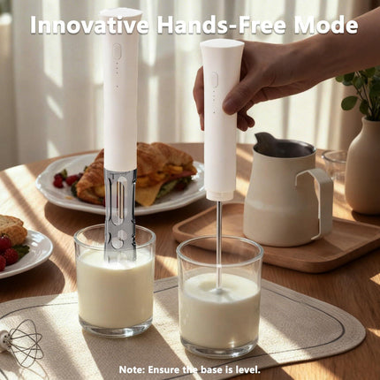White Hands-Free Milk Frother – 2000mAh Rechargeable Coffee & Drink Mixer for Latte, Cappuccino, Matcha & More | Perfect for Home, Office & Travel.