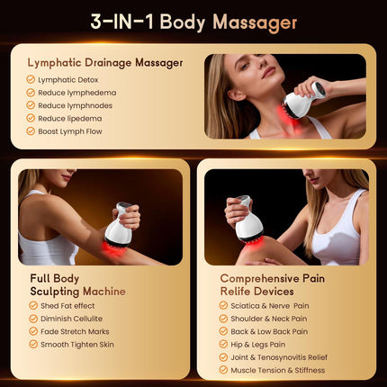 4-in-1 Cordless Body Sculpting Massager – Rechargeable Massage Tool with Heat, Light & Vibration for Skin Tightening & Relaxation (White).