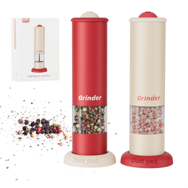 High-Performance USB-C Electric Pepper & Salt Grinder Set – Adjustable Coarseness, One-Touch Operation – Ceramic Grinding, Washable, Fast Charging – Kitchen Essential (Red & White).