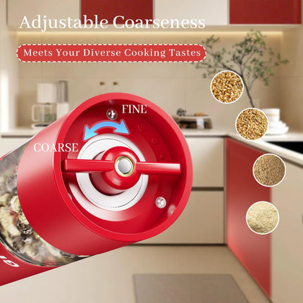 High-Performance USB-C Electric Pepper & Salt Grinder Set – Adjustable Coarseness, One-Touch Operation – Ceramic Grinding, Washable, Fast Charging – Kitchen Essential (Red & White).
