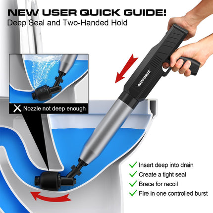 Electric Toilet Plunger with TurboPlunge Technology – Cordless High-Pressure Drain Cleaner, Multi-Head Unclogger, 120° Anti-Splash Design (Black).