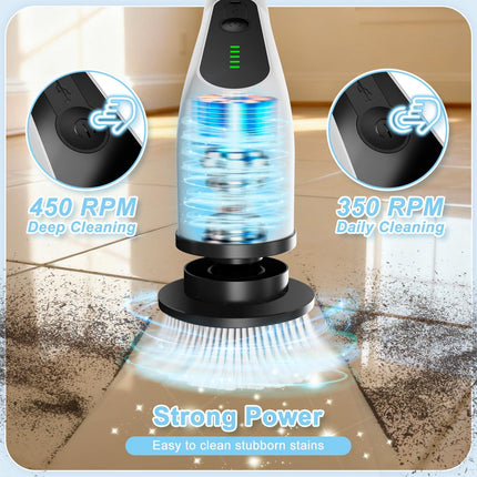 Wireless Electric Cleaning Brush with 8 Replaceable Heads – Adjustable Extendable Handle for Bathroom, Kitchen, Tiles & Car (White).