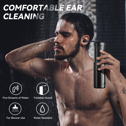 Electric Ear Cleaner with 5 Modes – Rechargeable Ear Irrigator with LCD Display, Foldable Nozzle, and Soft Silicone Tips for Safe Earwax Removal at Home or Travel (Black).
