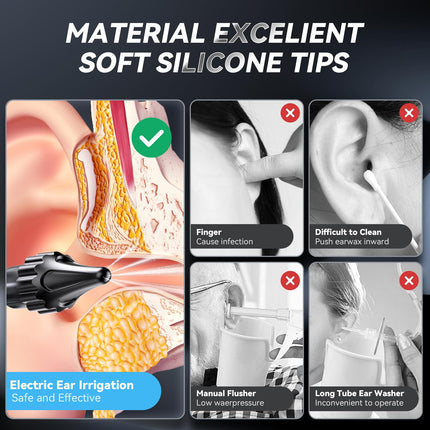 Electric Ear Cleaner with 5 Modes – Rechargeable Ear Irrigator with LCD Display, Foldable Nozzle, and Soft Silicone Tips for Safe Earwax Removal at Home or Travel (Black).