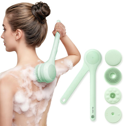 Electric Body Brush with Dual Handles – Waterproof Rotating Bath Scrubber, 3 Replaceable Heads, USB-C Charging, 2 Speeds(Green).