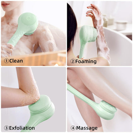Electric Body Brush with Dual Handles – Waterproof Rotating Bath Scrubber, 3 Replaceable Heads, USB-C Charging, 2 Speeds(Green).