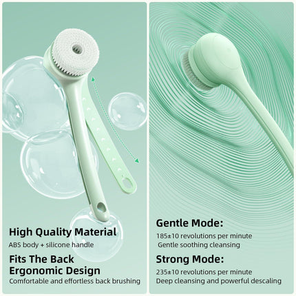 Electric Body Brush with Dual Handles – Waterproof Rotating Bath Scrubber, 3 Replaceable Heads, USB-C Charging, 2 Speeds(Green).